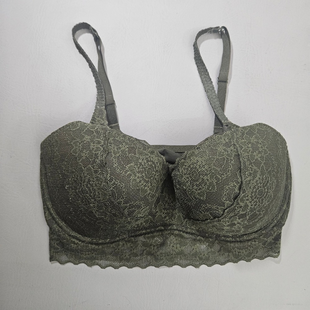 VS PINK Green Floral Lace Bralette M (D-DD)